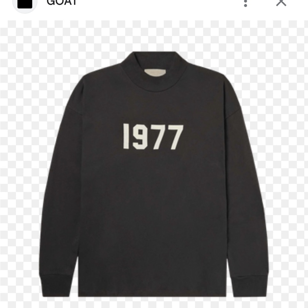 Essentials Black mock neck tee shirt with 1977 Print